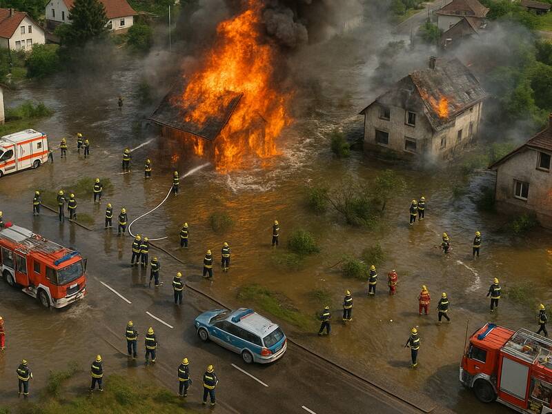 Beispielbild Hochwasser, Brand, Feuerwehr und Rettunngsdienst